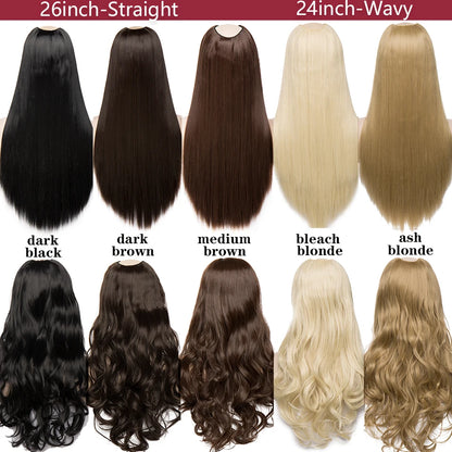 Hair Extension U Part: Natural Hair Straight, Long Blonde, Black False Hair Piece, Synthetic Hairpiece Heat Resistant