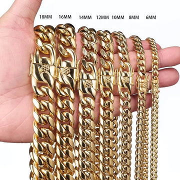 6mm-22mm Wide Heavy 316L Stainless Steel Cuban Miami Link Chain Necklace - Men's Hip Hop Rock Jewelry