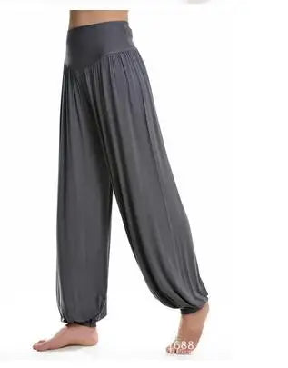 Women's Boho Harem Pants - Modal Solid Belly Dance Trousers, Wide-Leg Long Yoga Pants