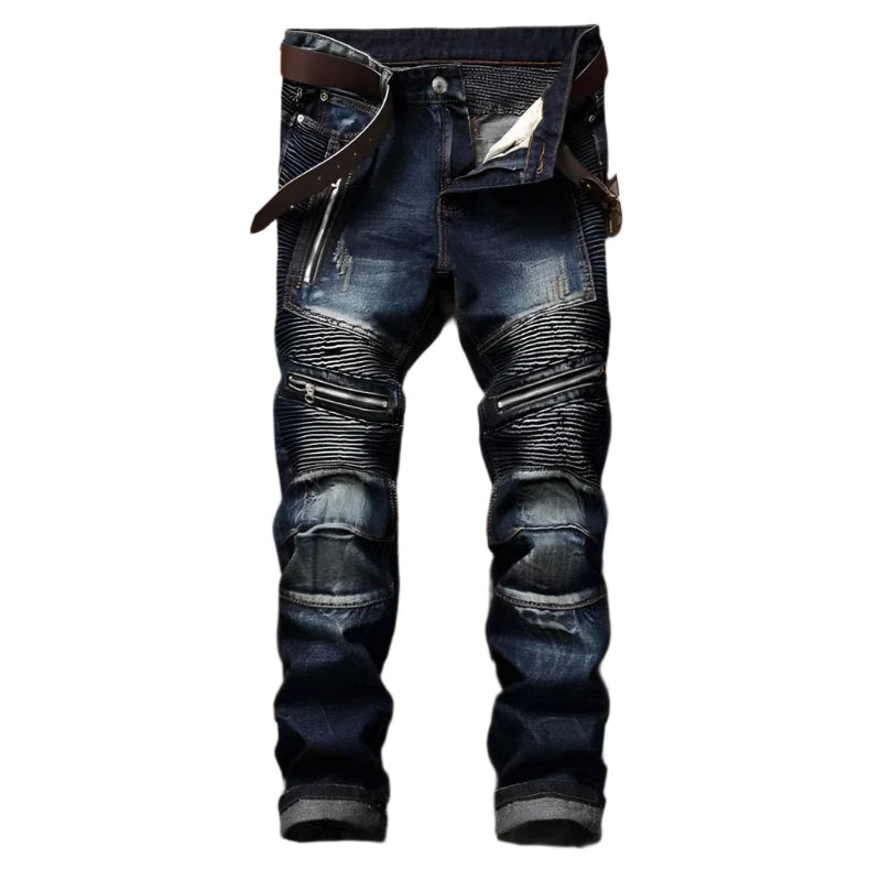 Slim Fit Hip Hop Men's Jeans - Casual High-Quality Denim Motorcycle Pants