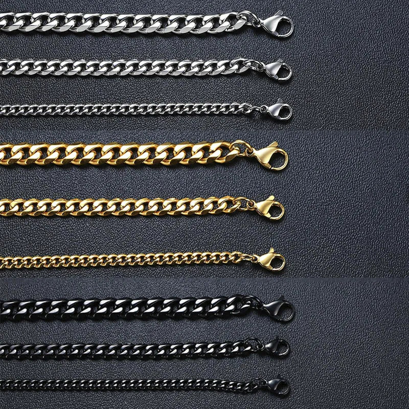 Chunky Miami Curb Chain Bracelet for Men: Stainless Steel Cuban Link Chain Wristband, Classic Punk Heavy Male Jewelry.