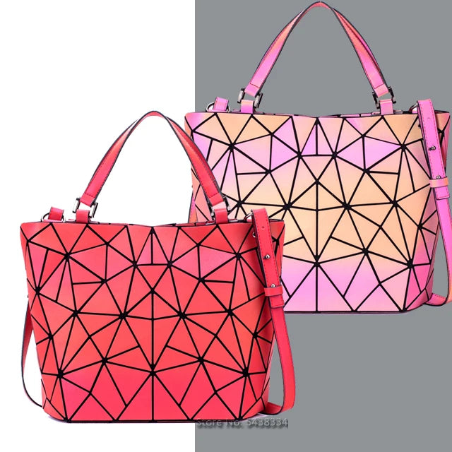 Luminous Bao Bag Reflective Geometric Quilted Shoulder Bags for Women, Plain Folding Handbags, Bolsa Feminina