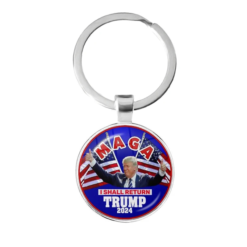 Women For Trump 2024 Glass Cabochon Necklace - Golden Plated Keyring Holder, 3D Print Election Jewelry for Women and Men