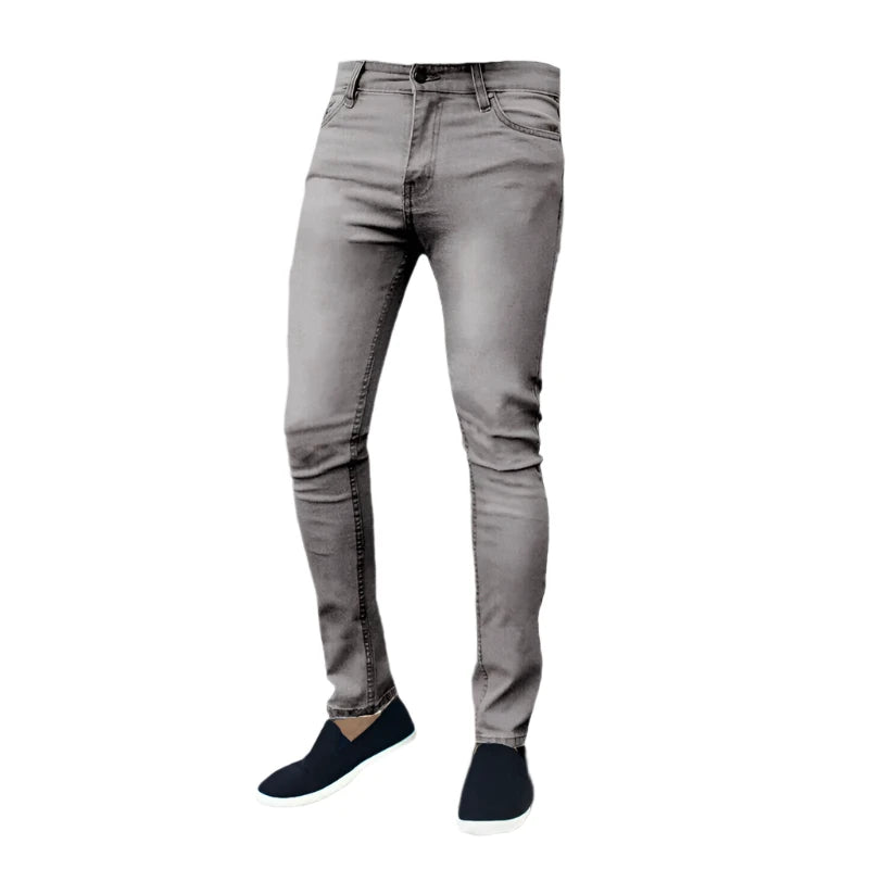 Men's Black Slim Fit Jeans - High Stretch Business Denim Trousers, Vintage Casual Skinny Joggers for Autumn Work & Daily Wear