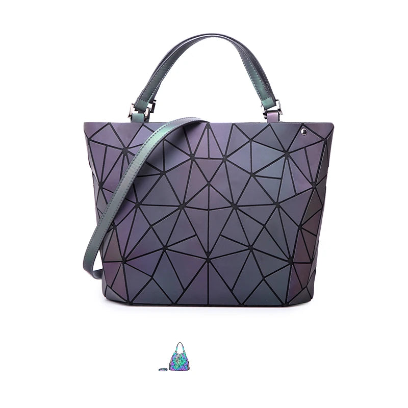 Luminous reflective bao Bag Geometric Tote Folding Shoulder Bags for women 2020 Plain Folding Handbags sac a main Female Bolsas