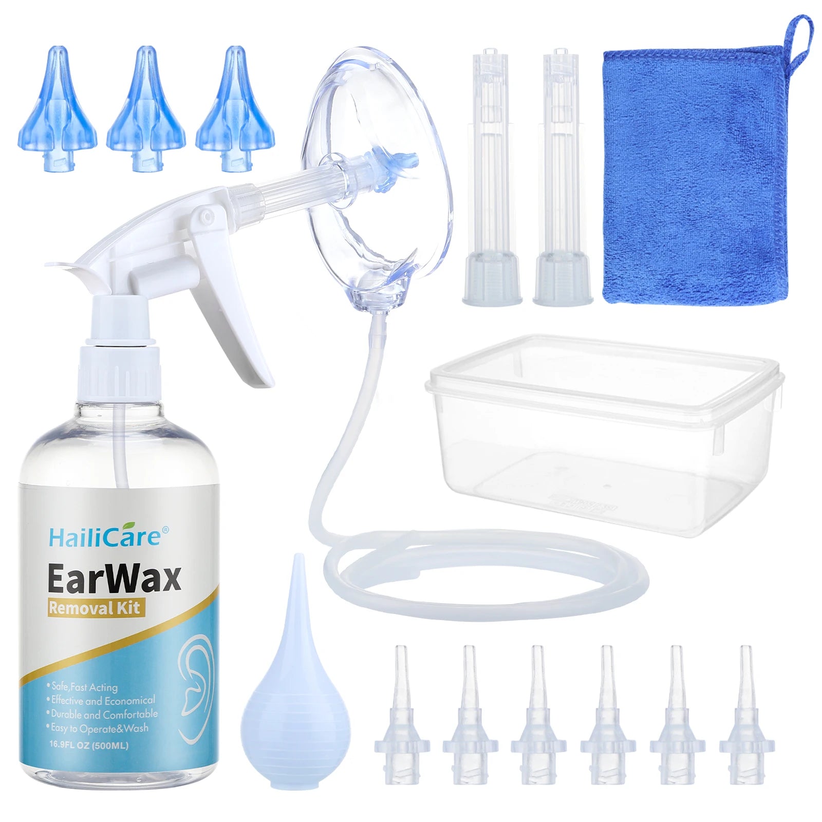 500ml Ear Wax Removal Kit – Irrigation Syringe & Squeeze Bulb Ear Cleaner Set for Adults & Kids