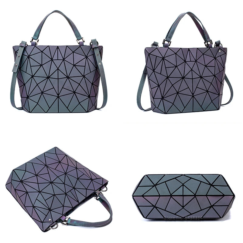 Luminous Bao Bag Reflective Geometric Quilted Shoulder Bags for Women, Plain Folding Handbags, Bolsa Feminina