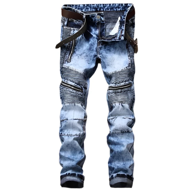 Slim Fit Hip Hop Men's Jeans - Casual High-Quality Denim Motorcycle Pants