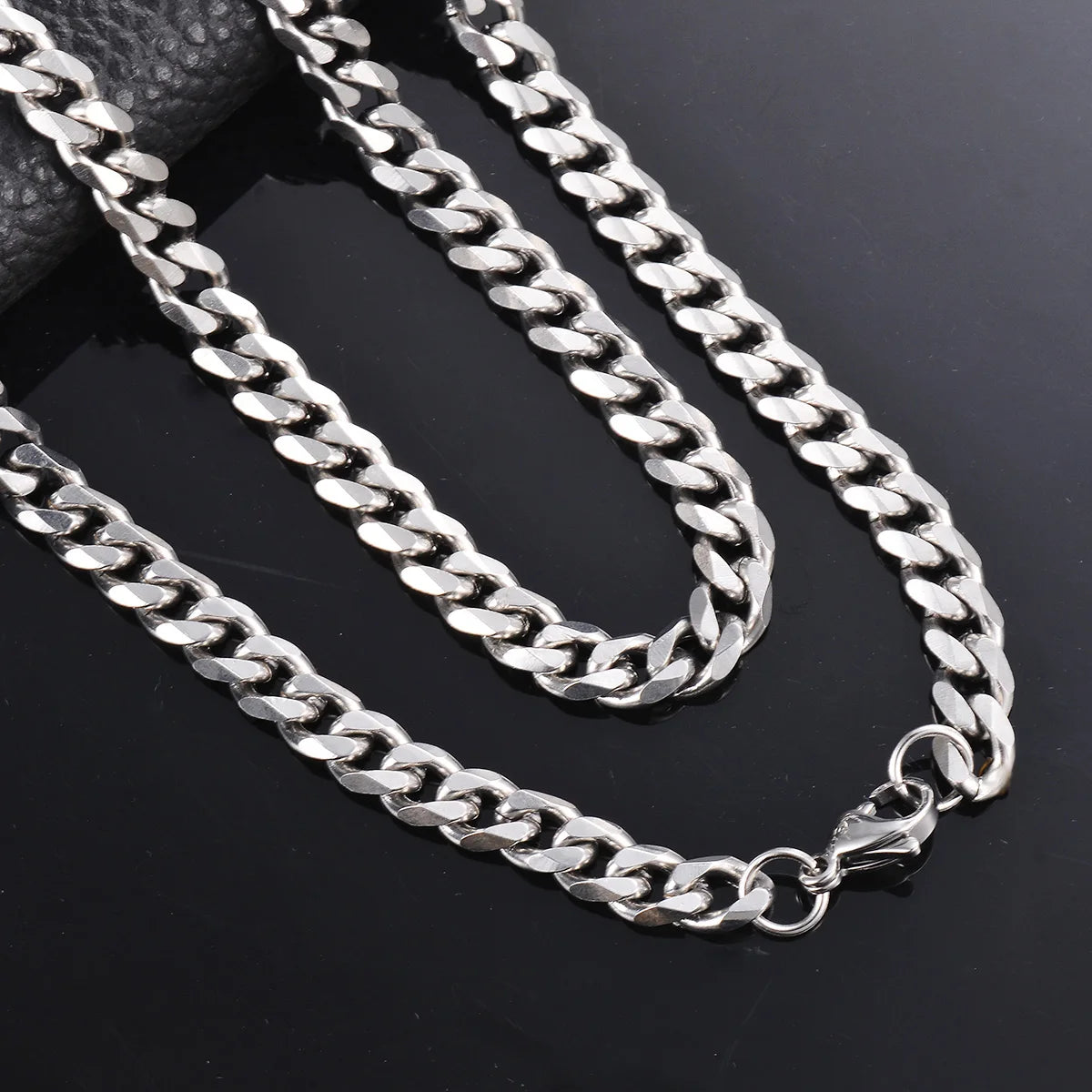 1 piece Size 3.6mm-9mm Men's Necklace: Stainless Steel Cuban Link Chain Bracelet Necklace, Steel Color Male Jewelry.