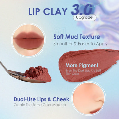 12 Colors Velvet Matte Lip Mud - Canned, Waterproof Lip & Cheek Dual-use, Lip Balm Moisturizing Lipstick, Lip Tint Cosmetics.