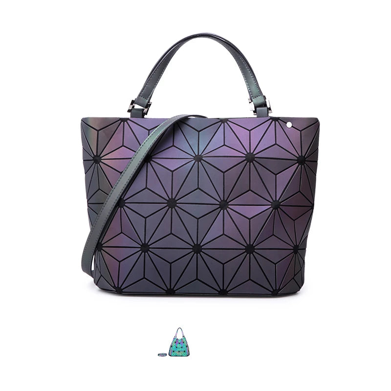 Luminous Geometric Shoulder Bag Foldable Stylish Tote on a white background