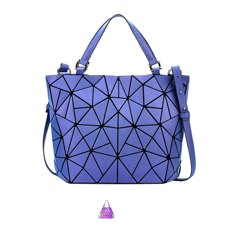 Luminous Geometric Tote Bag Foldable Fashion Shoulder Style on a white background