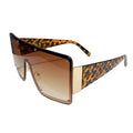 Sunglasses with leopard print arms and gradient lens on a white background