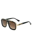 Sunglasses with black frame and brown lenses on a white background