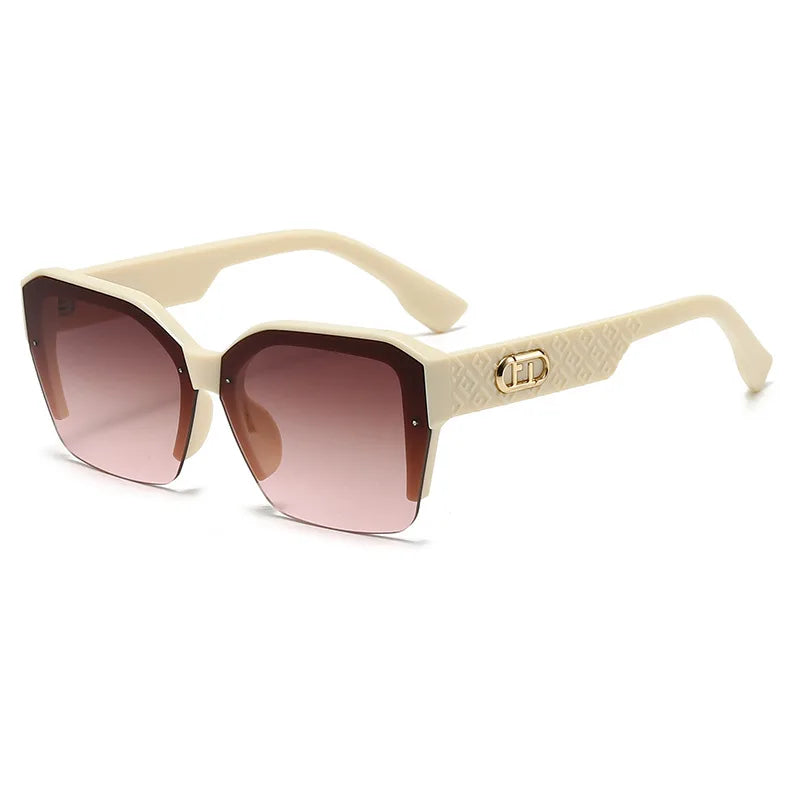 Beige sunglasses with gradient lenses on a white background