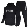 Black hoodie and pants set with 'BOSS' logo on a white background