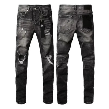 Men’s Vintage Blue Skinny Jeans – High Street Style, Distressed Repair Denim, Low Rise Slim Fit Pants