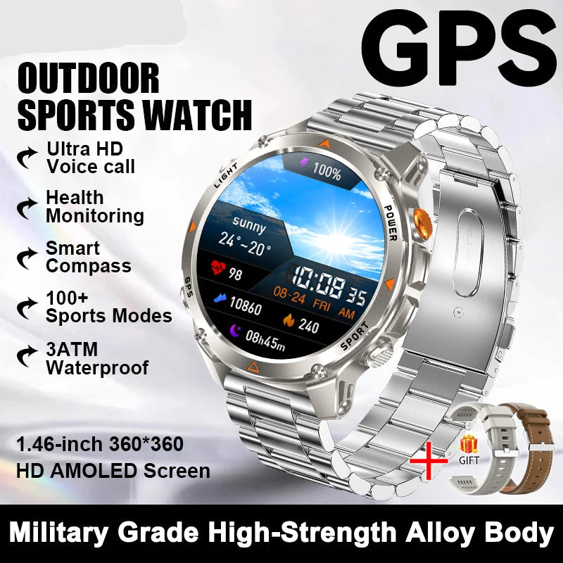 Silver outdoor sports watch with GPS features on a white background