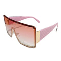 Sunglasses with pink and gold frame on a white background
