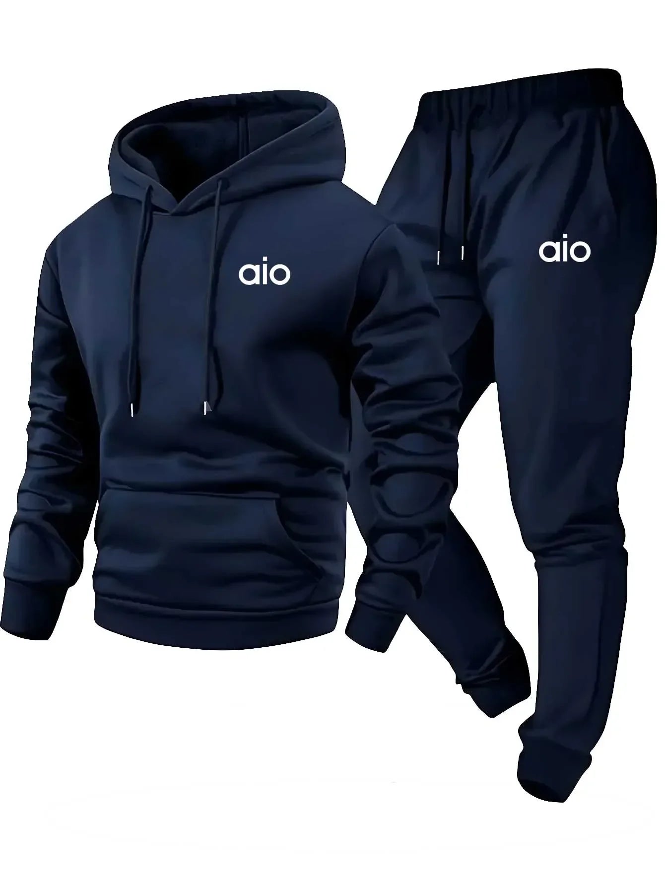 Navy tracksuit with 'aio' logo on a white background