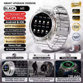 Smart watch with features listed on a promotional graphic
