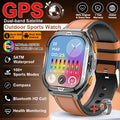 Outdoor sports watch with GPS and multiple features on a brown background