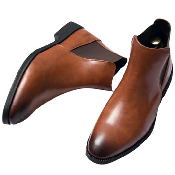 Men's British Style Chelsea Boots - Trendy Mid-Top Genuine Leather Casual Business Shoes