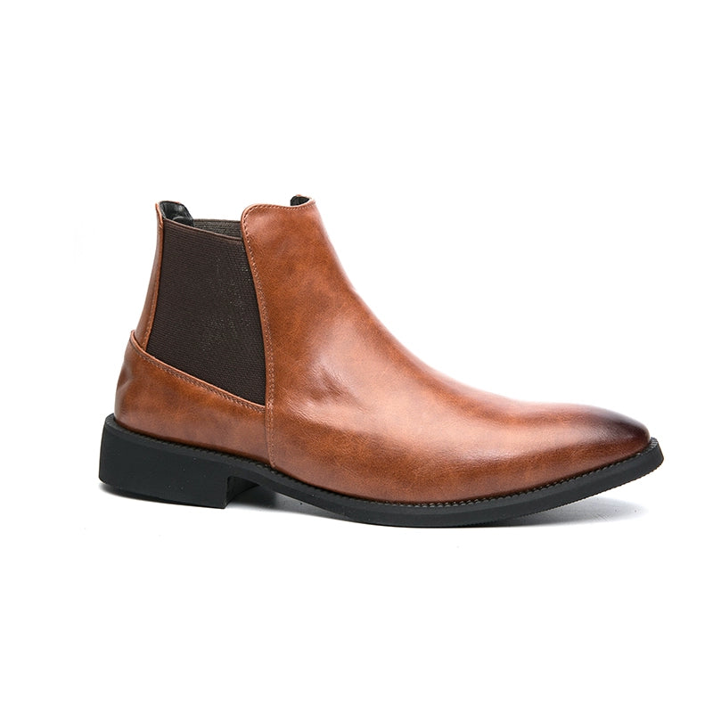 Men's British Style Chelsea Boots - Trendy Mid-Top Genuine Leather Casual Business Shoes