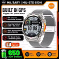 Rugged GPS sports watch with features highlighted on a promotional graphic
