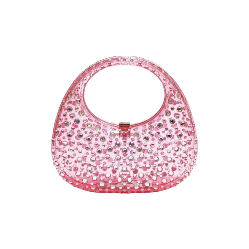 Pink Clear Clutch Luxury Women’s Party Purse on a white background
