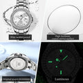 Premium women’s diamond dial quartz watch with stainless steel bracelet, waterproof 30m design, luminous hands, and durable scratch-resistant glass finish 