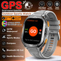 Outdoor sports watch with GPS and health monitoring features on a brown background
