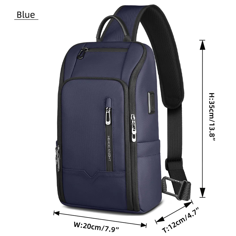Reliable Men’s Shoulder Bag Anti-Theft Waterproof USB Sling on a white background