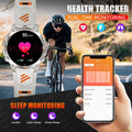 Health tracker watch and smartphone app with real-time monitoring features displayed.