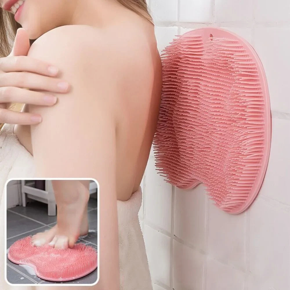 Shower Foot Back Scrubber: Silicone Bath Massage Pad with Suction Cups, Wash Foot Mat, Exfoliating Brush