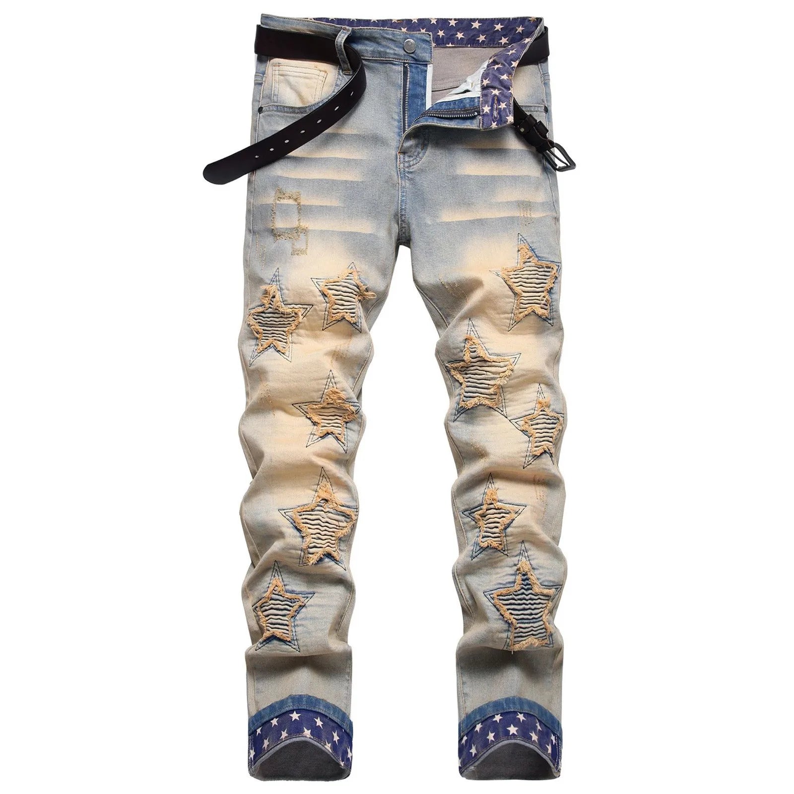 Men's Vintage Ripped Stretch Jeans – Embroidered Streetwear Flanged Casual Pants
