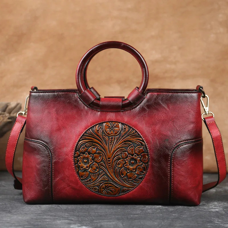 Women's Handbags: High-Quality Leather Shoulder Bag for Women, New Chinese Style, Handmade Embossed Female Handbags