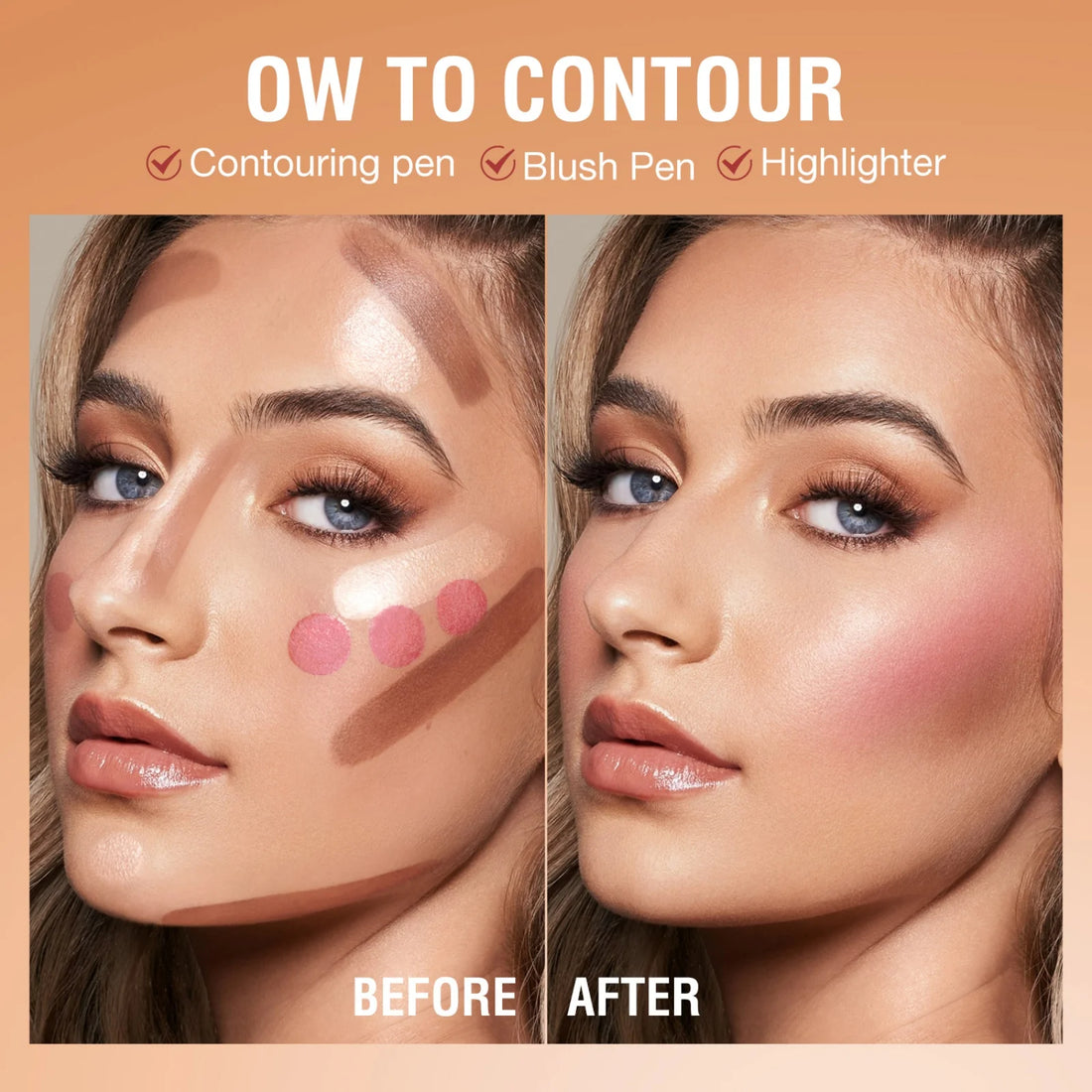 Cream Bronzer Contour Blusher Beauty Wand: Highlighter Blush with Cushion Liquid, Face Bronzer Wand Stick Applicator Makeup.