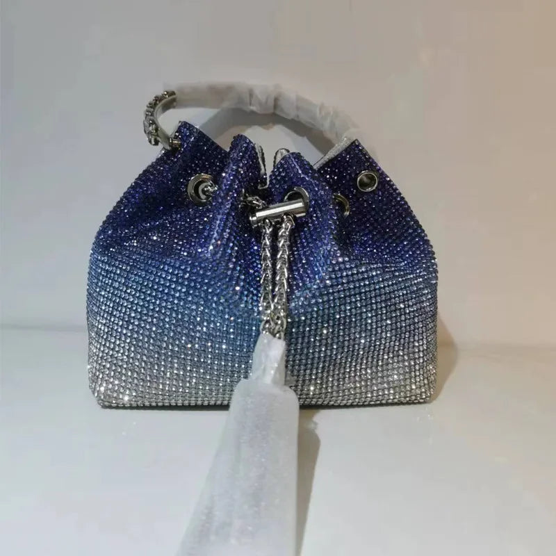 Elegant Women's Fashion Bucket Bag with Sparkling Diamond Embroidery - Hard Shell Shoulder Purse