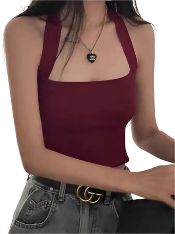 Sexy Burgundy Crop Tank Top - Elegant Casual Summer Fashion, Korean Style Streetwear for Women