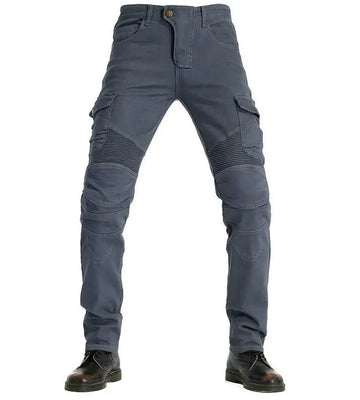 Men’s Motorcycle Riding Jeans – Protective Anti-Fall Pants with Gear, Black and Green Trousers