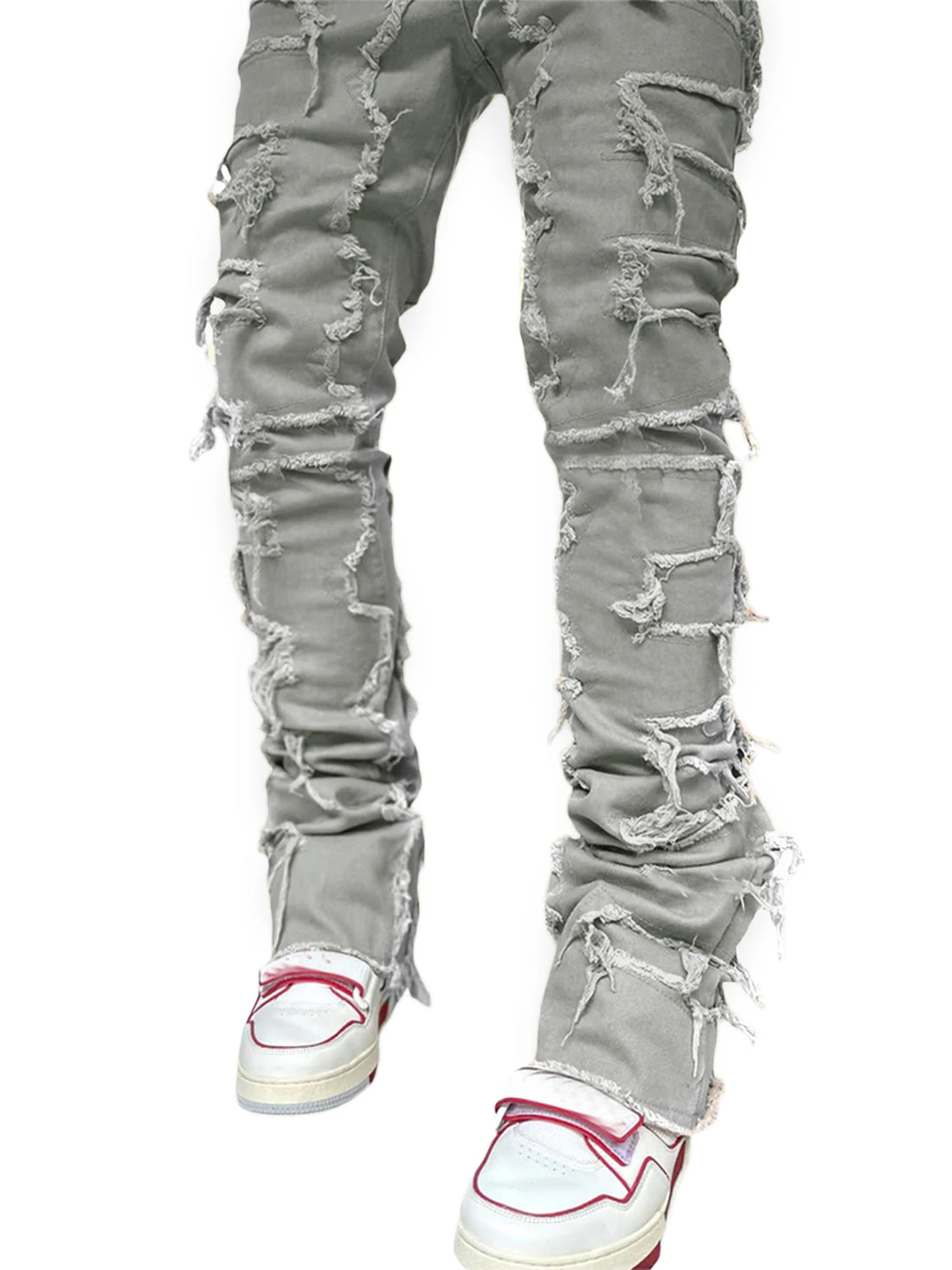 Men's Vintage Skinny Denim Pants - Frayed Patch Casual Trousers with Pockets for Spring & Fall