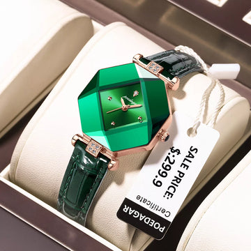 High-Quality Luxury Women's Watch: Diamond Quartz Waterproof Ladies' Green Leather Fashion Exquisite Timepiece