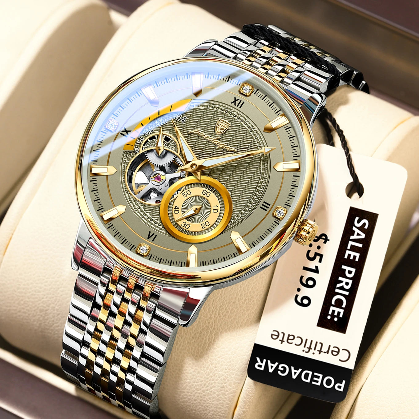 Luxury Men’s Automatic Mechanical Watch – Skeleton Tourbillon, Luminous Dial, Stainless Steel Wristwatch for Business & Casual Wear