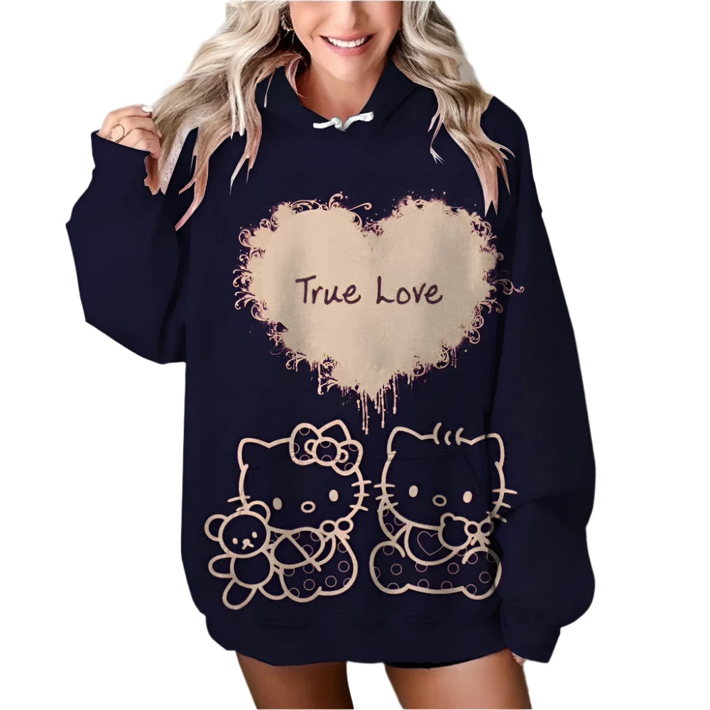 Women’s HELLO KITTY Hoodie - Long Sleeve Pullover Sweatshirt, Plus Size Casual Y2K Autumn Fashion