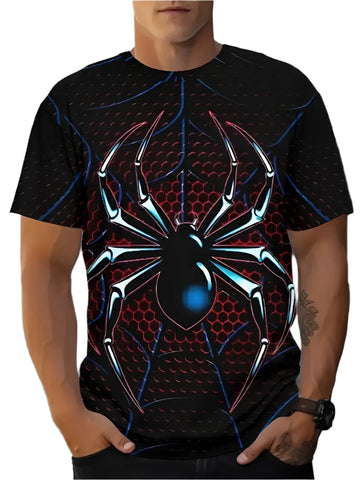 2025 Men's Oversized 3D Spider Web Graphic T-Shirt - Casual Novelty Short Sleeve O-Neck Summer Tee