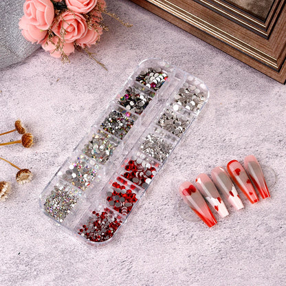 720/1000pcs Champagne Nail Art Rhinestones, 5/10pcs Shaped Gems, 75/120pcs Mini Diamonds Mixed Sizes Flat-Back Luxurious Crystal RH4