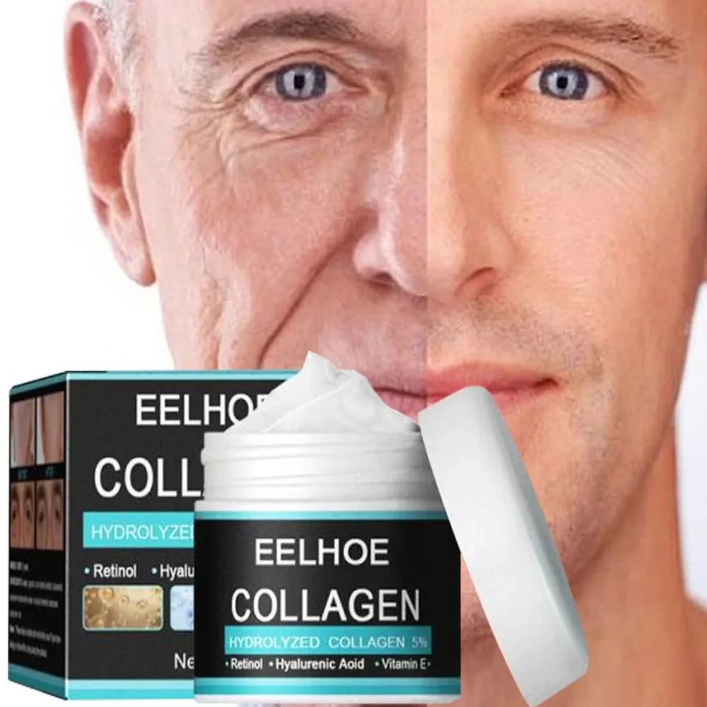 Men's Collagen Anti-Wrinkle Cream: Hyaluronic Formula to Remove Wrinkles, Firming, Lifting, Moisturizing, Anti-Aging, Whitening, Brightening Face Care.