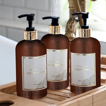 3pcs Bathroom Shower Dispenser Set: Refillable Pump Clear Shampoo, Conditioner, Body Wash Dispenser, Bath Soap Bottle