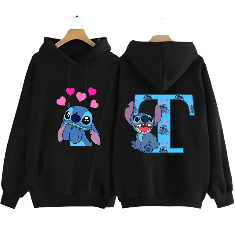 Stitch Disney Hoodie for Women - Y2K Fashion, 26 English Letters Long Sleeve Hooded Shirt